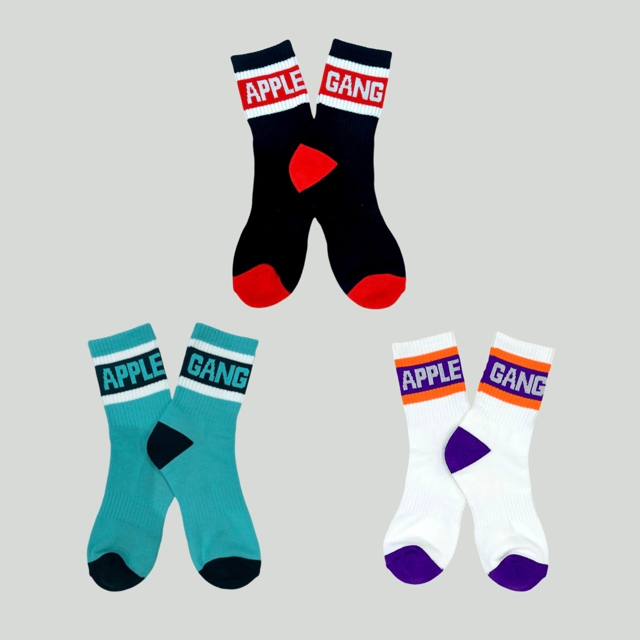 アシンメトリーデザインソックス２　ブラック×レッド