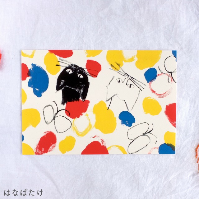 【きくちちき】ポストカード「しろねこくろねこ・あか」