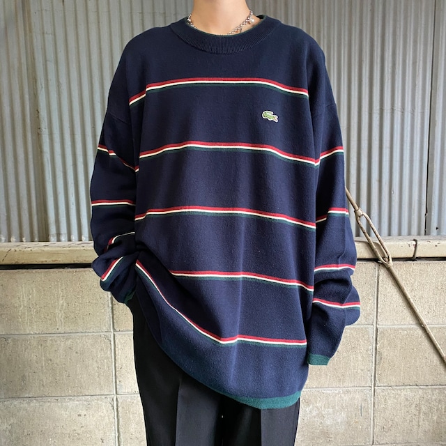 90年代 LACOSTE ラコステ ワンポイントロゴ ボーダー ニットセーター 