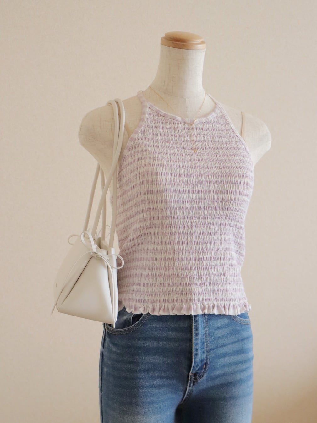 ●lavender color gingham plaid design camisole