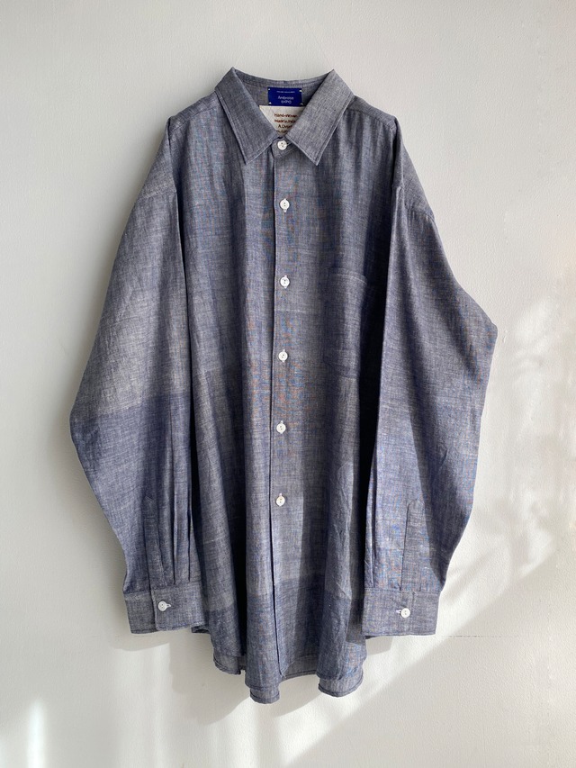 Men's oversize long sleeve shirt "navy chambray" khadi cotton