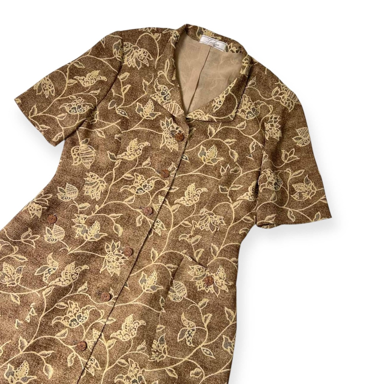 Leilian レリアン フローラル 花柄 半袖 ワンピース 9/ベージュブラウン系 レディース レトロ