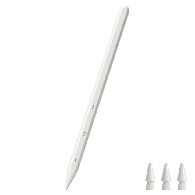 【タッチエリア搭載】HJCE iPad ペンシル アップルペンシル 純正級の書き心地 ダブルタップ取り消し ワンタップページ送り 画面スクロール機能 純正同仕様ペン先 物理ボタン電源 スタイラスペン 2018年以降iPad/Pro/Air/mini 対応(ホワイト)