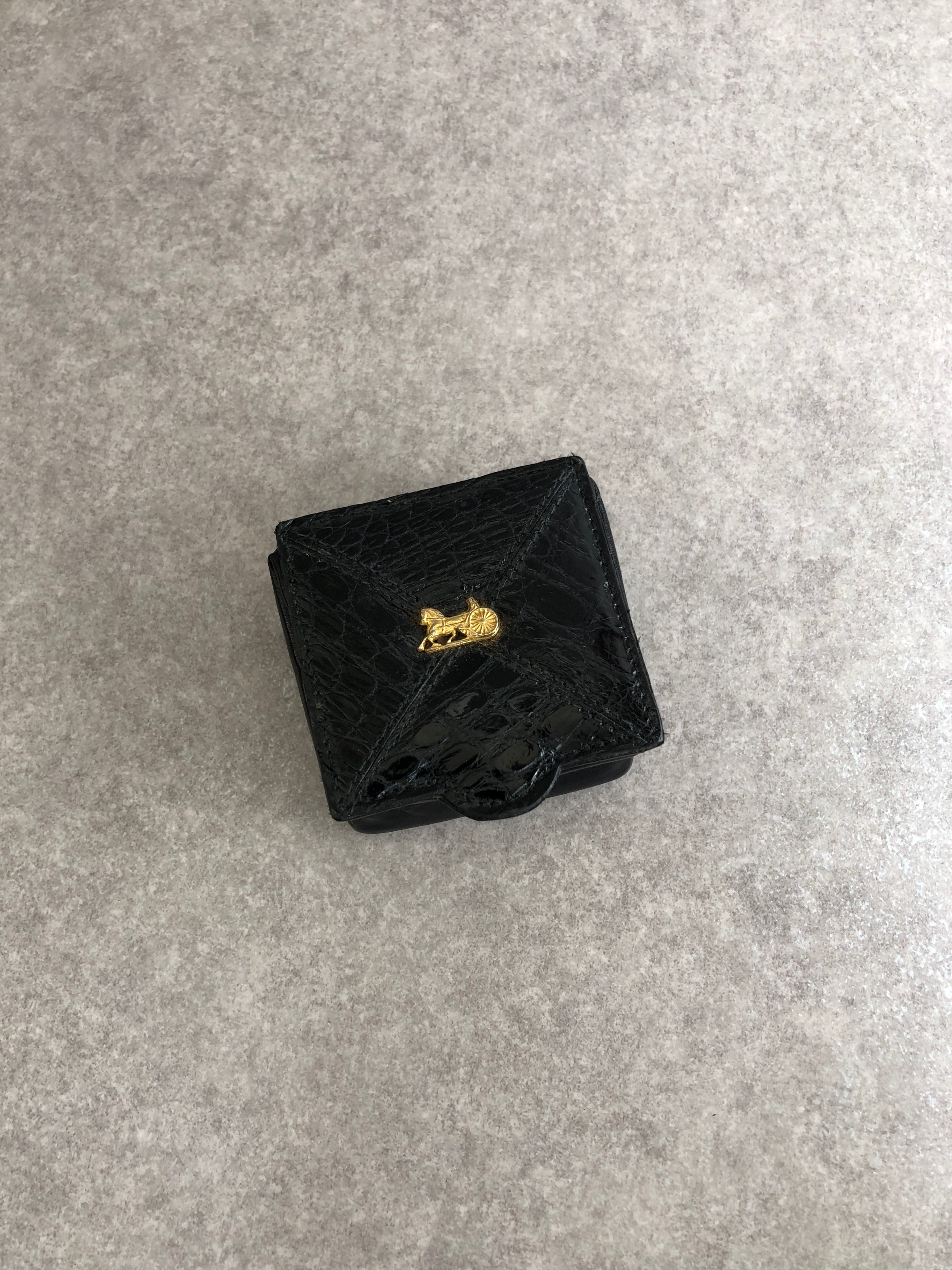 CELINE セリーヌ コインケース ブラック ホースキャリッジ レザー クロコ型押し vintage ヴィンテージ オールド xtzphh