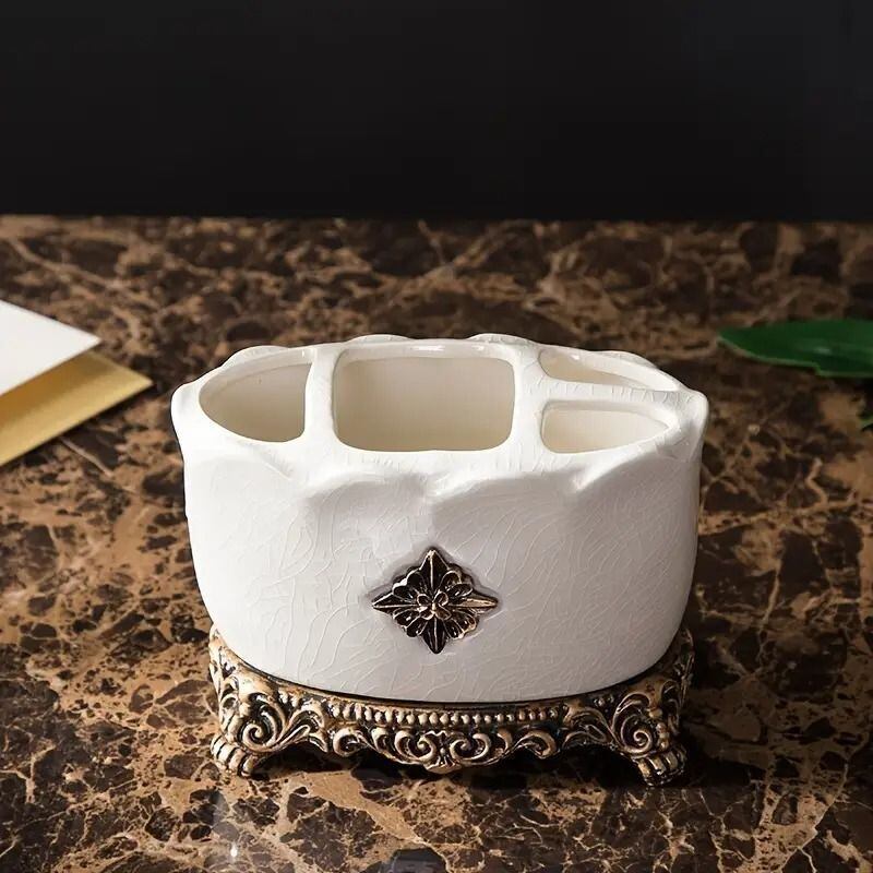 歯ブラシホルダー ヴィンテージ調 アンティーク調 セラミック製 自立型