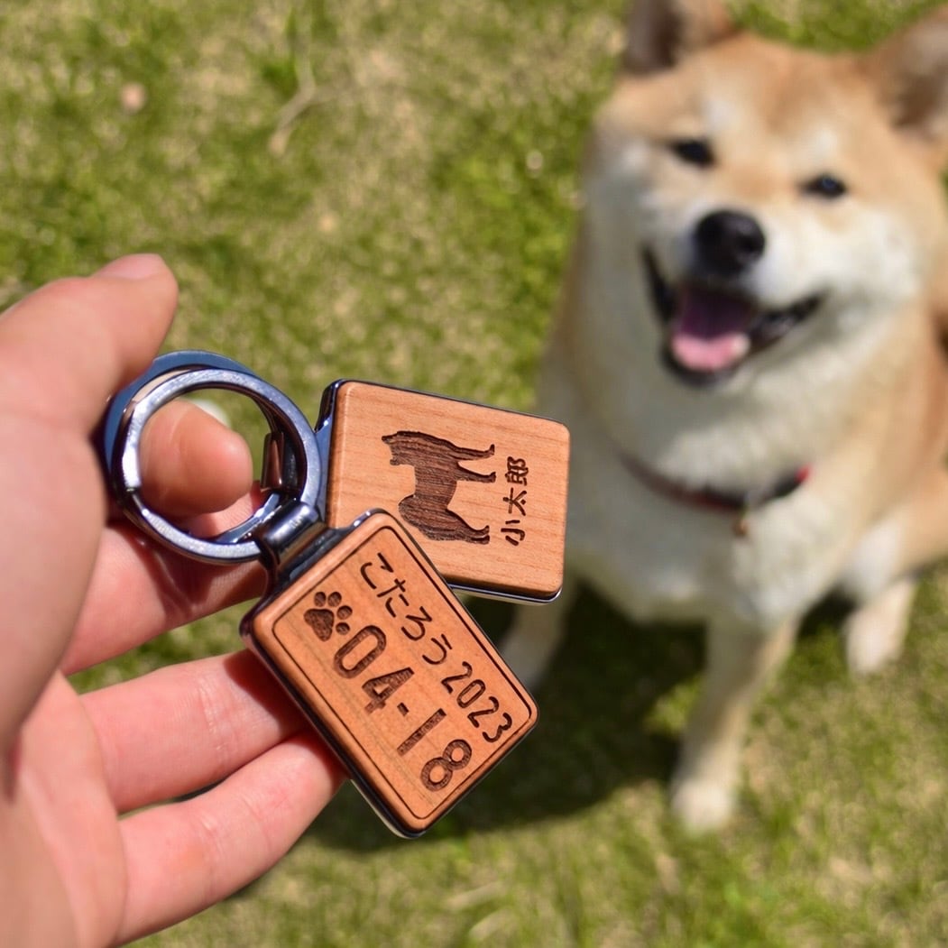 犬・猫 銘木 メタル ワンバープレート/ニャンバープレート wood Key