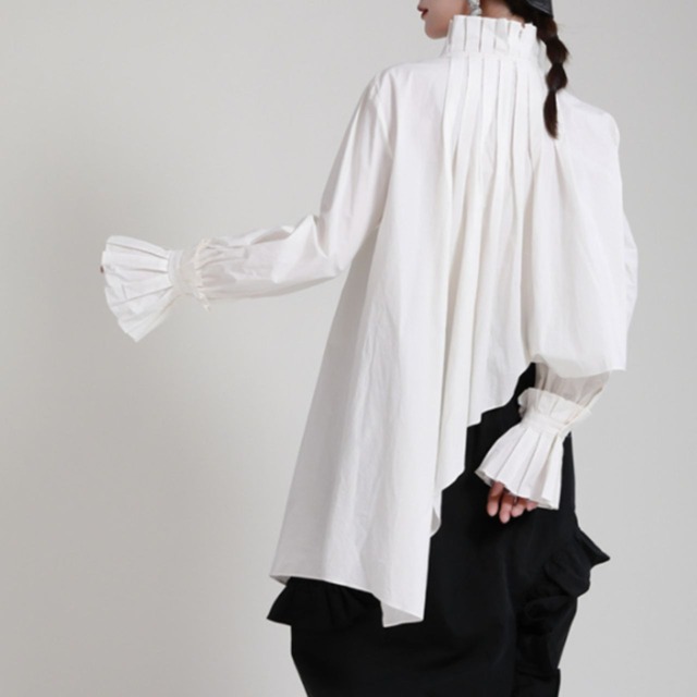 Pleated stand-up collar shirt C0387