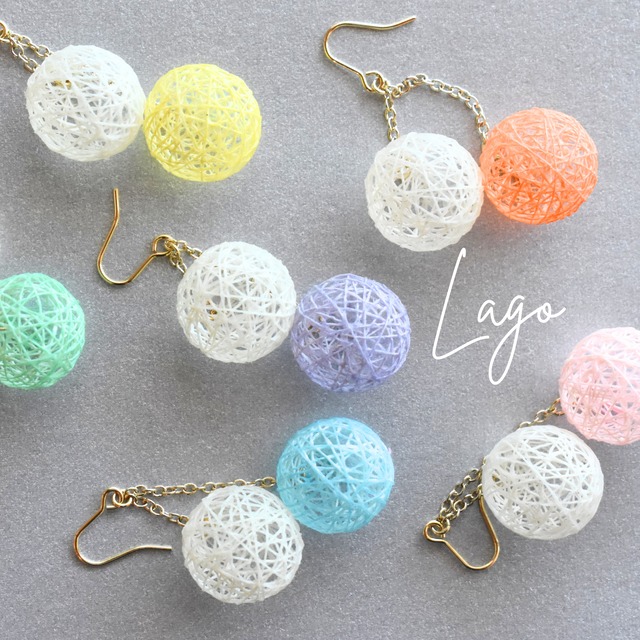 糸玉アクセサリー2ケ玉　　color/ホワイト × 水色