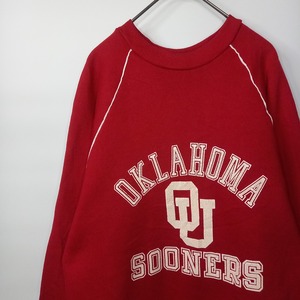 90s　アメリカ製　ラッセル　スウェット　カレッジ　英字　三段プリント　レッド　M