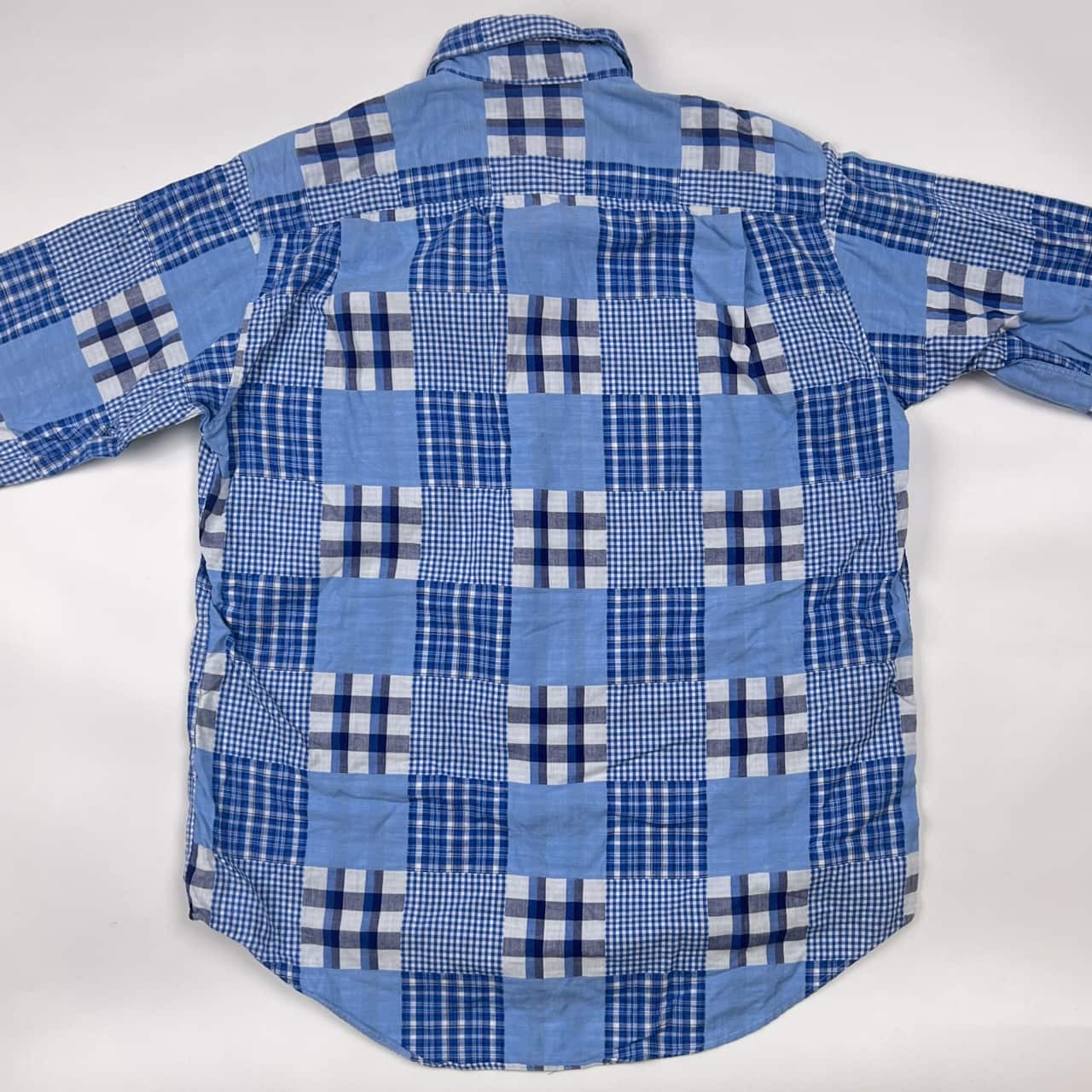 90s McGREGOR マックレガー パッチワーク 長袖シャツ M/ブルー メンズ ビンテージ