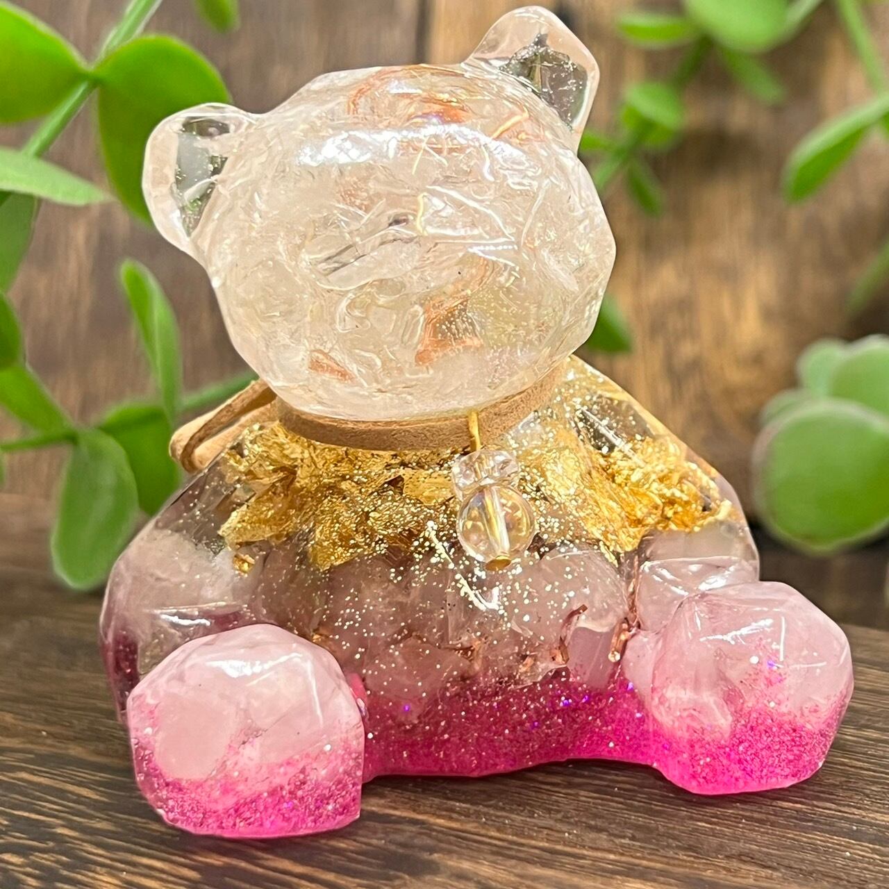 こぐまのオルゴナイト ローズクォーツ&スーパーセブン 首飾り付き