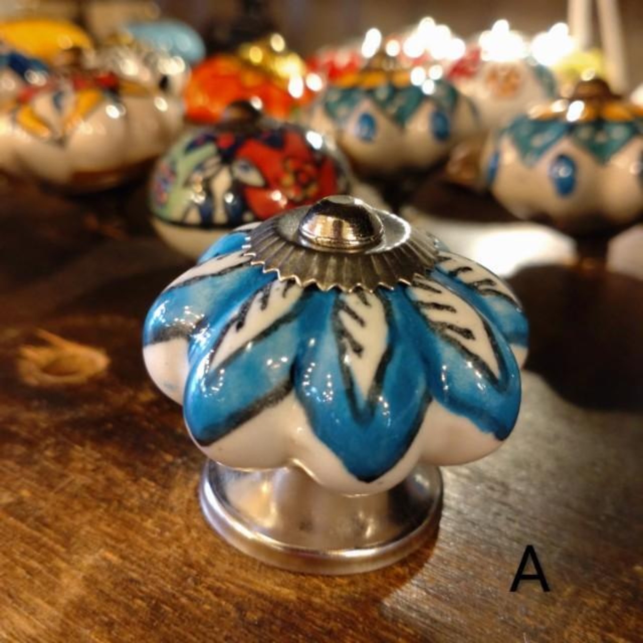India Blue Pottery Knob Drawer Pull Handle 8Type in Total Pottery