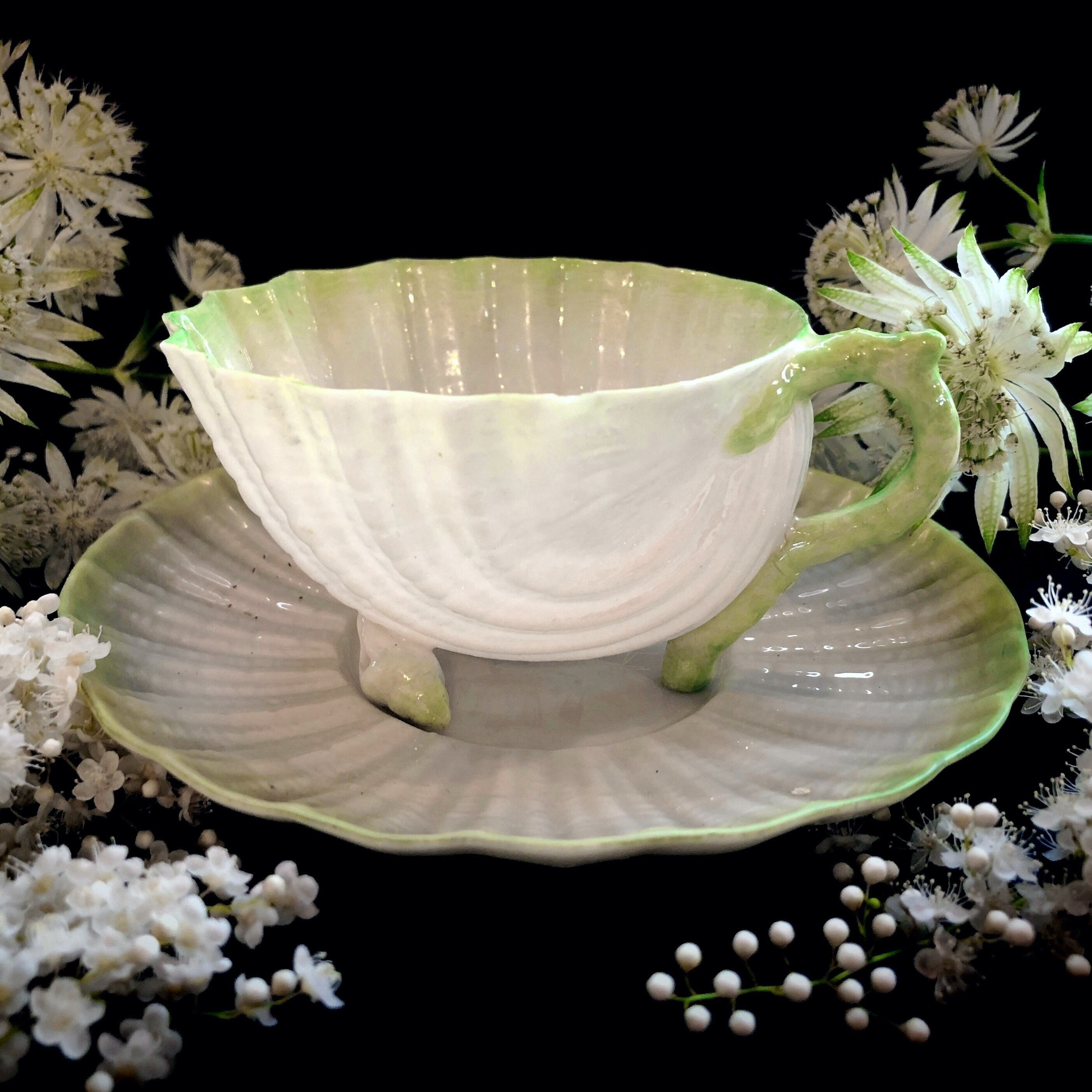 belleek ベリーク ネプチューン カップ＆ソーサー①（グリーンの