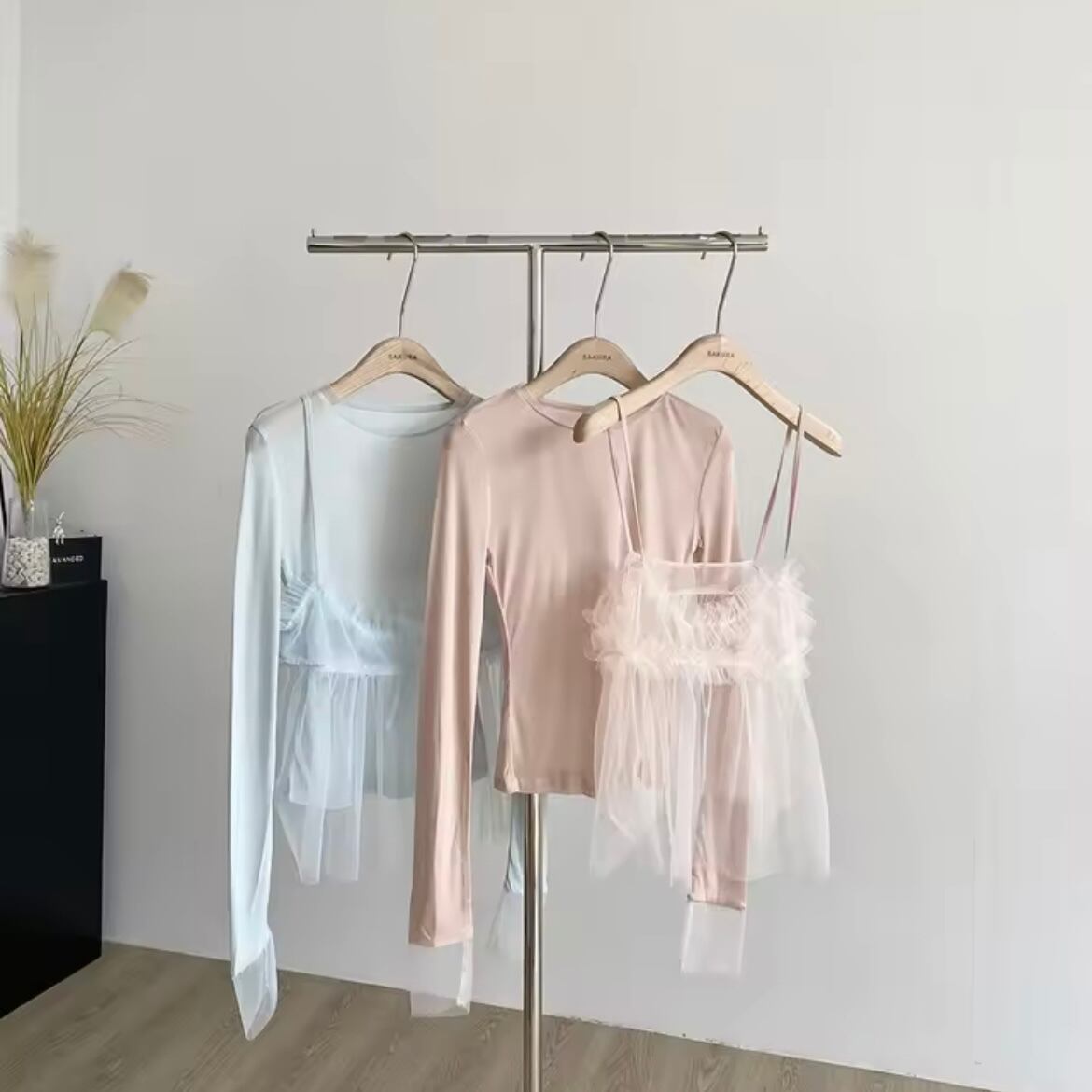 sheer bustier long t-shirt set