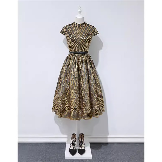 スパンコールパーティードレス　D1038