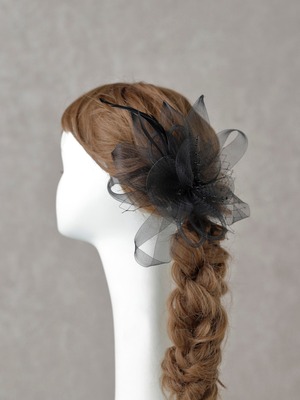 【フラワーヘッドクリップ ブラック】 チュール 袴 卒業 振袖 成人式 卒業式 袴 ウェディング ヘッドドレス ヘアパーツ k-0036