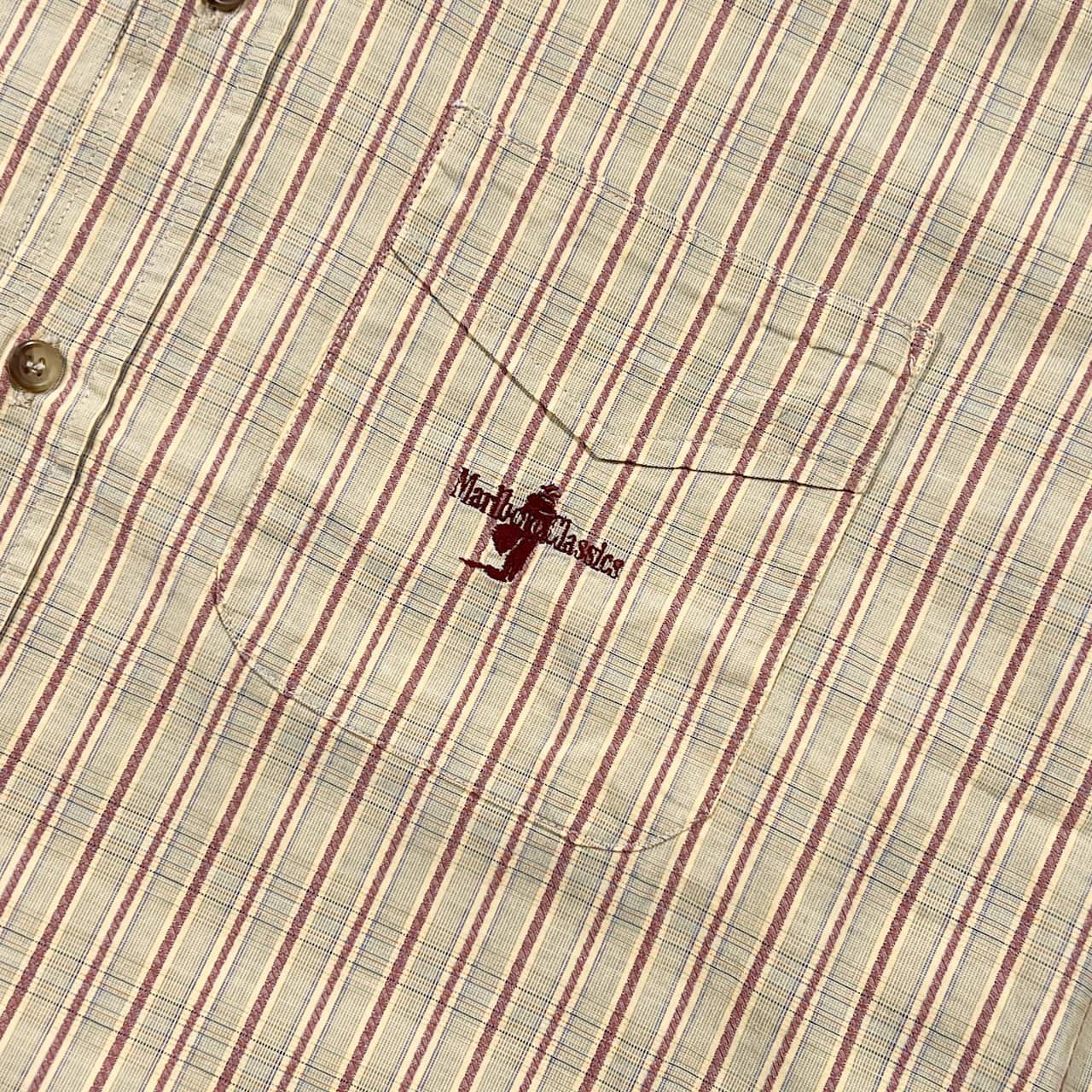 90s イタリア製 Marlboro Classics マルボロクラシックス チェック柄 BD ボタンダウン 長袖シャツ L/ベージュ系 メンズ ビンテージ