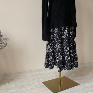 Floral Pattern Rayon Tiered Skirt W80