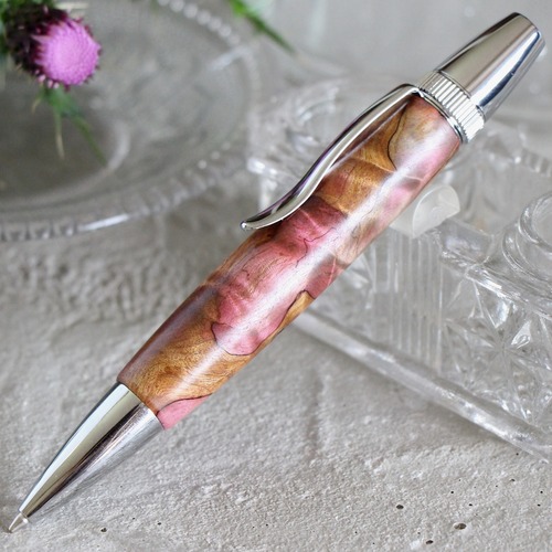 「スタビライズウッド メイプル 杢 ピンク・Chouette」木軸ペン 銘木ボールペン Viriditas ジェットストリーム芯対応