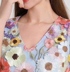 ブラッシュ・ペタル　フラワー五分袖ペンシルドレス　M25206