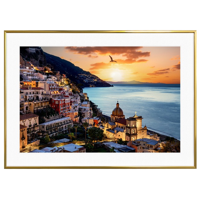 イタリア写真 アマルフィ海岸 夕暮れのポジターノ インテリアアートフォトポスター額装 AS3913