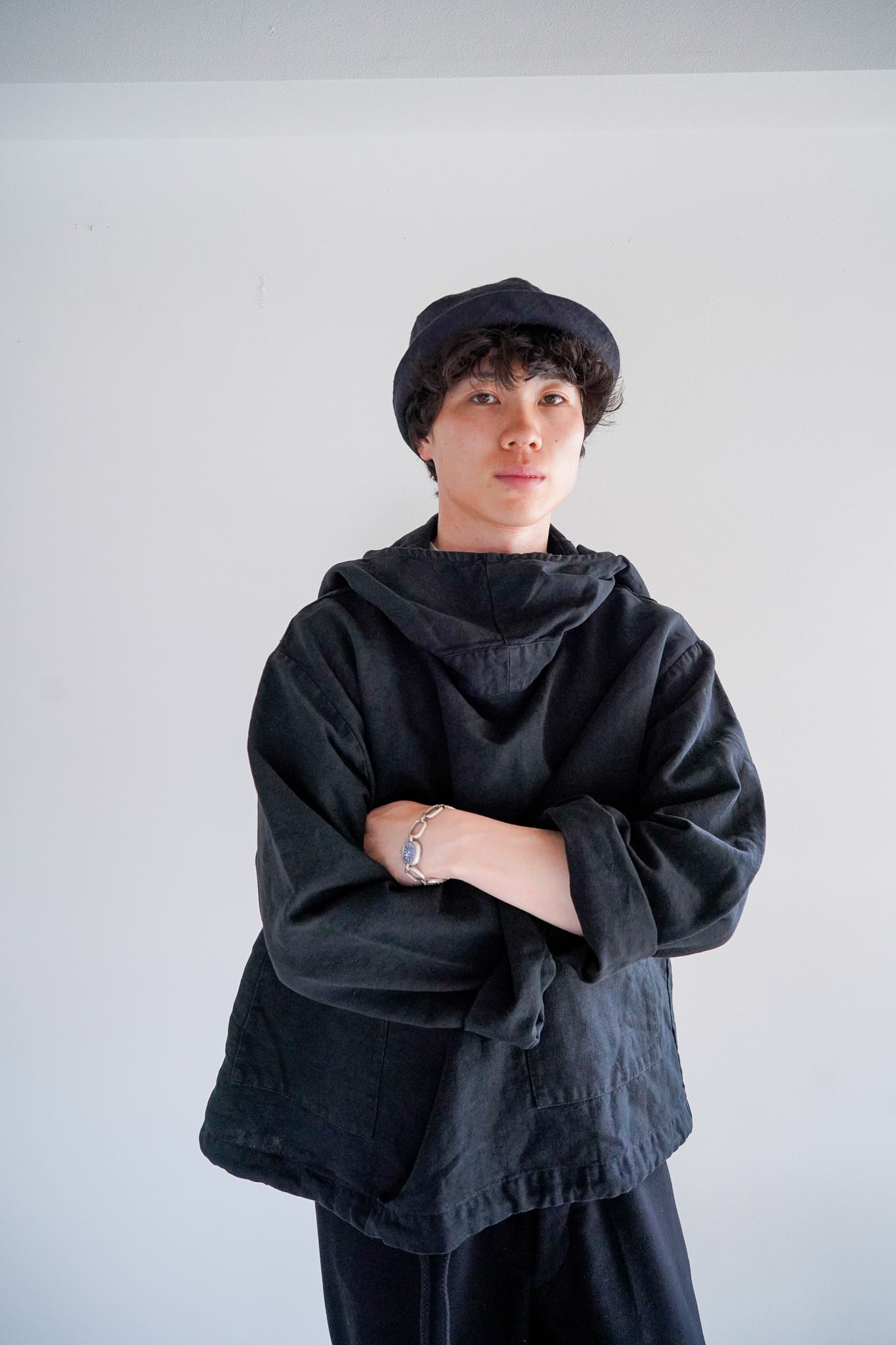 【1920-40s】"French Cotton & Linen Fabric" US Navy Motif Anorak Parka