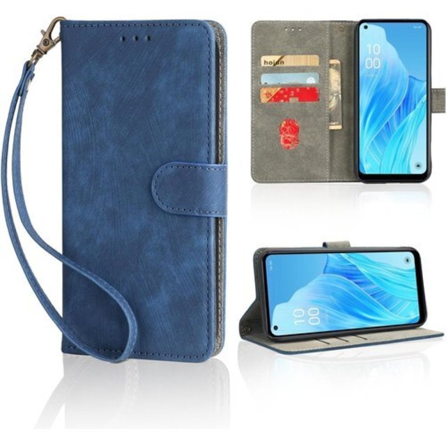 2023 NEW OPPO Reno9 A 用 ケース 手帳型 Reno9 A 用 手帳型 カバー 財布型 NOUKAJU カードポケット付き 高級 PUレザー 手触りが良い 落下防止 衝撃吸収 耐摩擦 全面保護 耐磁性RFID機能 マグネット式 カード収納 スタンド機能 軽量 薄型 ストラップ付き スマホケース ブルー 2071