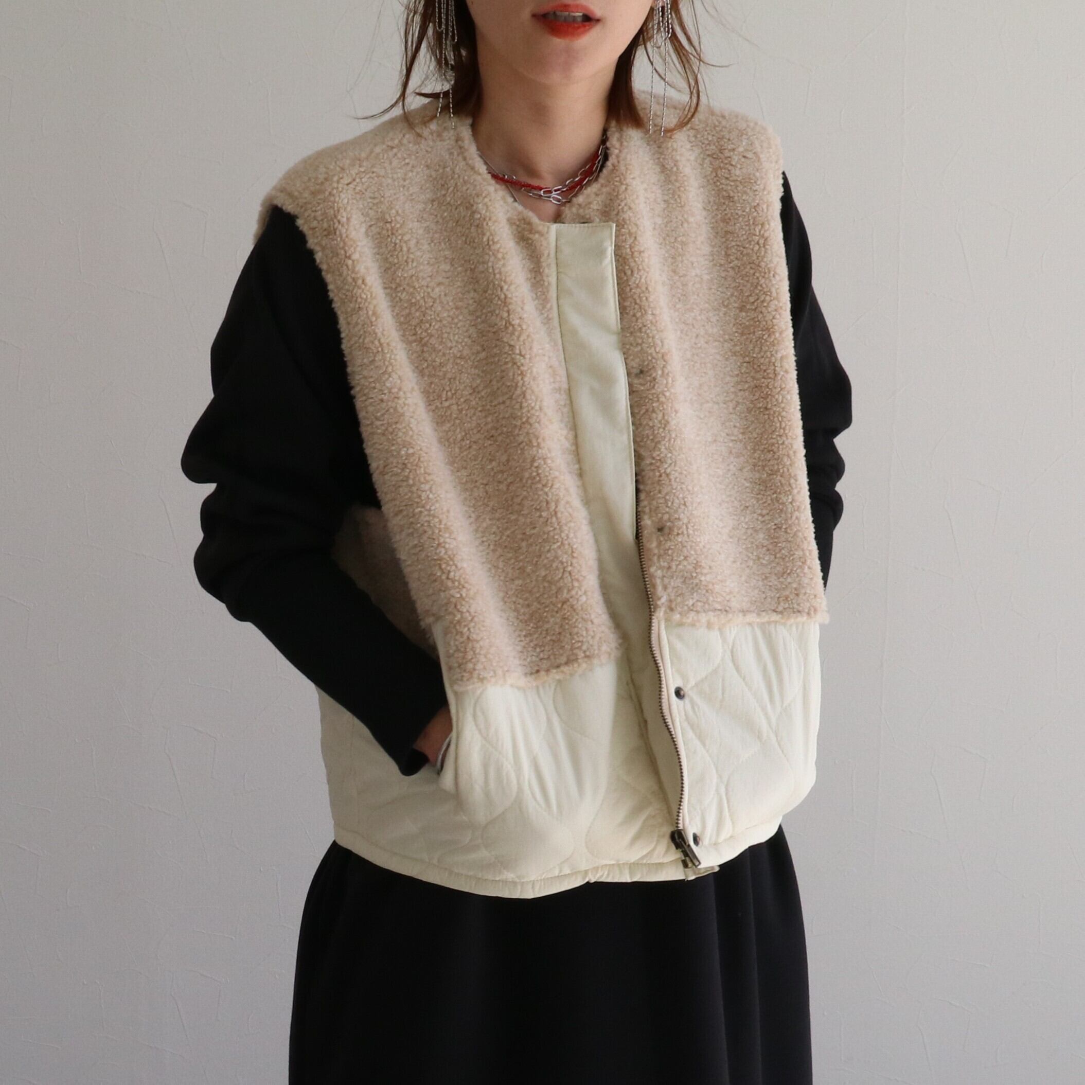 ボア×キルティングエッグベスト【an-D251419L-z】宅配便送料無料/宅配