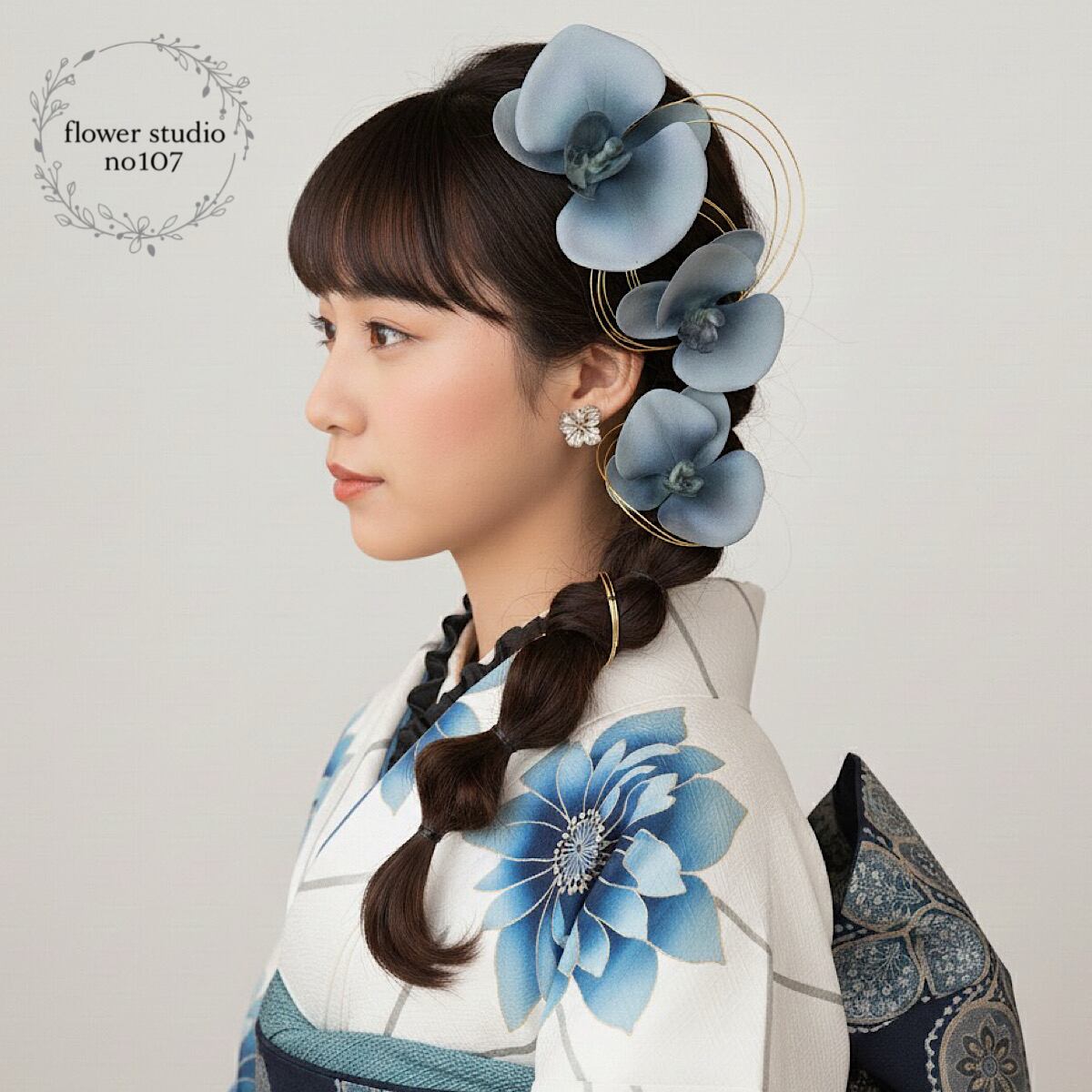 胡蝶蘭トリプル髪飾り グリーン 成人式 卒業式 7532 | flower studio no107