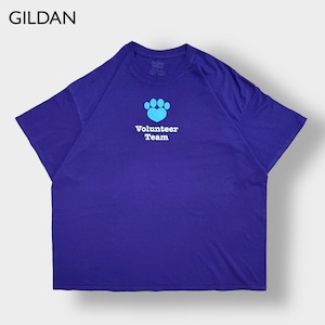 【GILDAN】3XL ビッグシルエット 動物財団 ボランティア ロゴ Tシャツ バックプリント パープル animal foundation 半袖 us古着