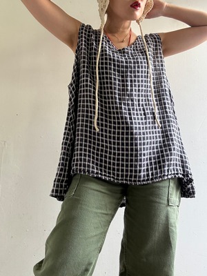 "Each Price Market" Vintage FLAX Plaid Linen Top