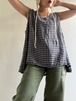 "Each Price Market" Vintage FLAX Plaid Linen Top