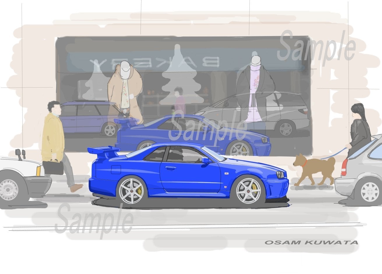 NC-286 スカイラインGT-R R34/GTB 限定版画 直筆サイン有 額装済 作家 平右ヱ門 NC-286 スカイラインGT-R R34/GTB 限定版画 直筆サイン有 額装済 作家 平