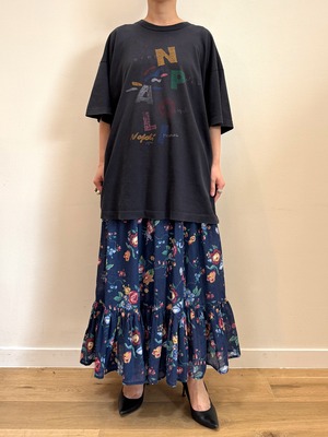 SK10-3 USED FLOWER SKIRT -NAVY-