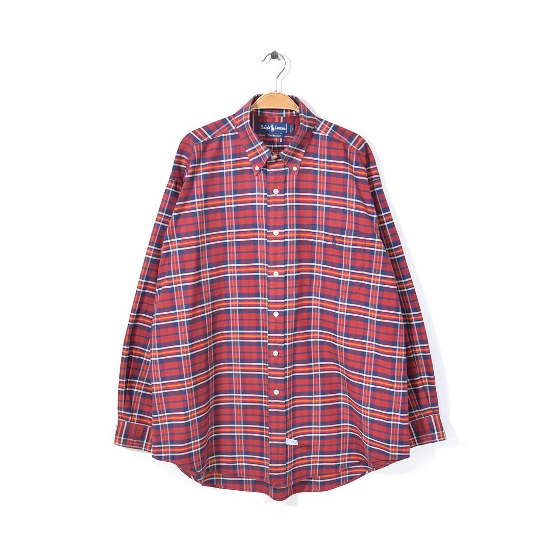 90s ラルフローレン ビッグシャツ ボタンダウンシャツ チェック柄 BIG SHIRT サイズL RALPH LAUREN 古着 @CA1077