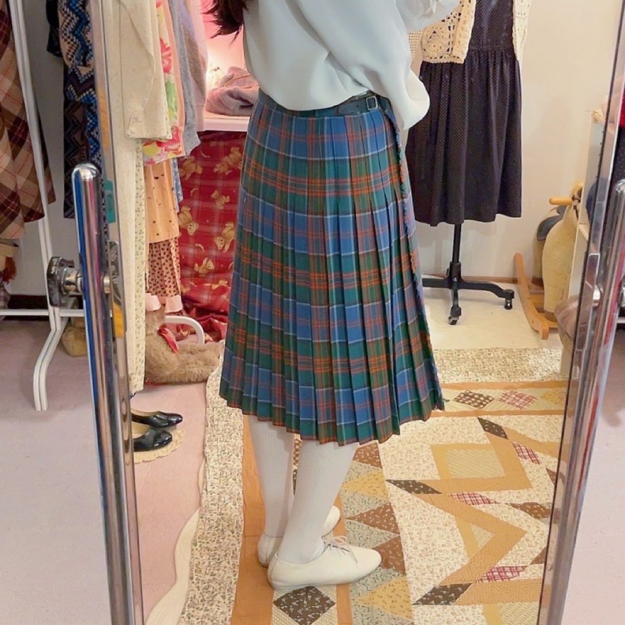 light blue check wrap skirt
