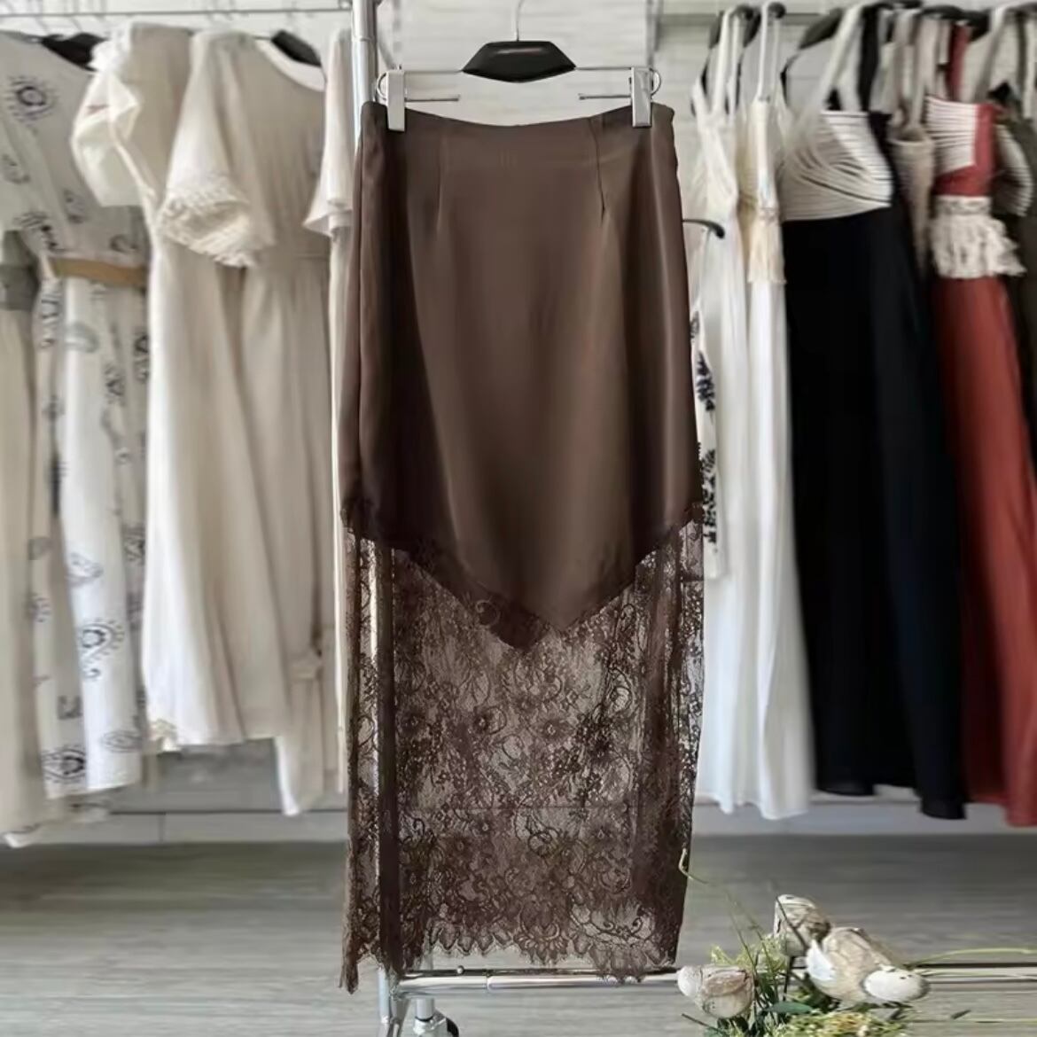satin lace skirt
