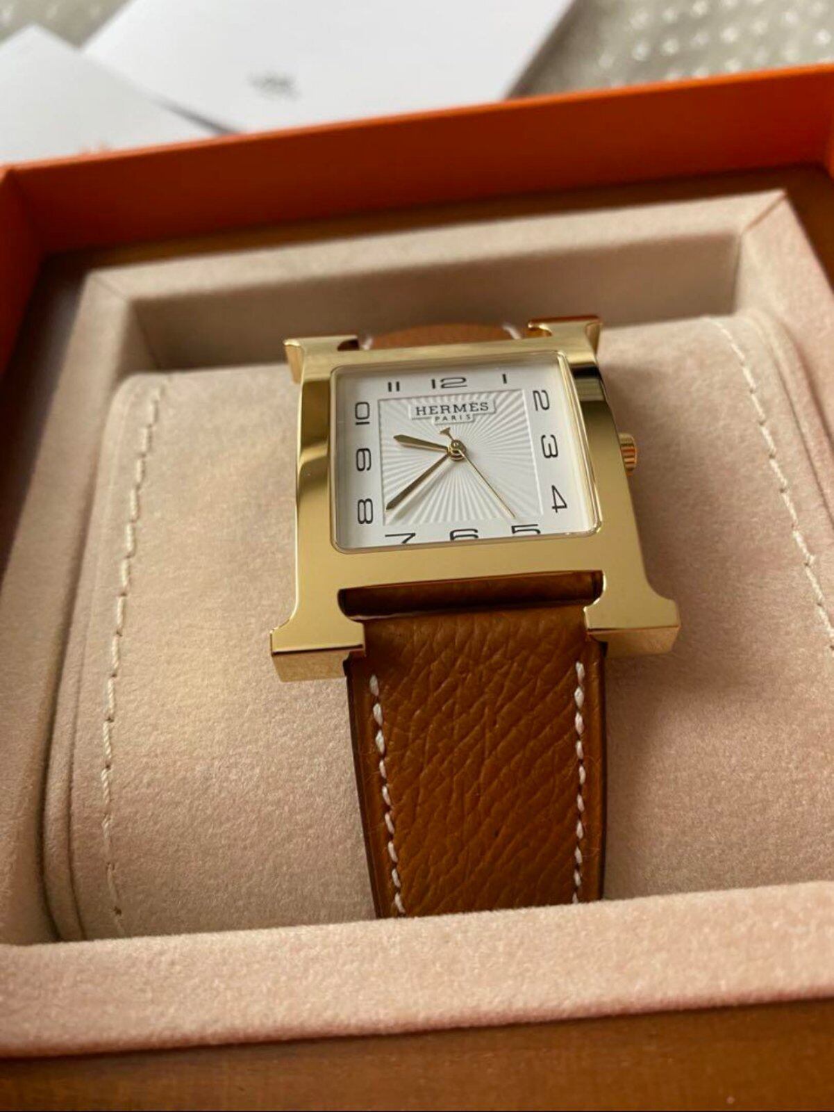 HERMES エルメス 腕時計 Hウォッチ GM 34㎜ ゴールド エプソン 