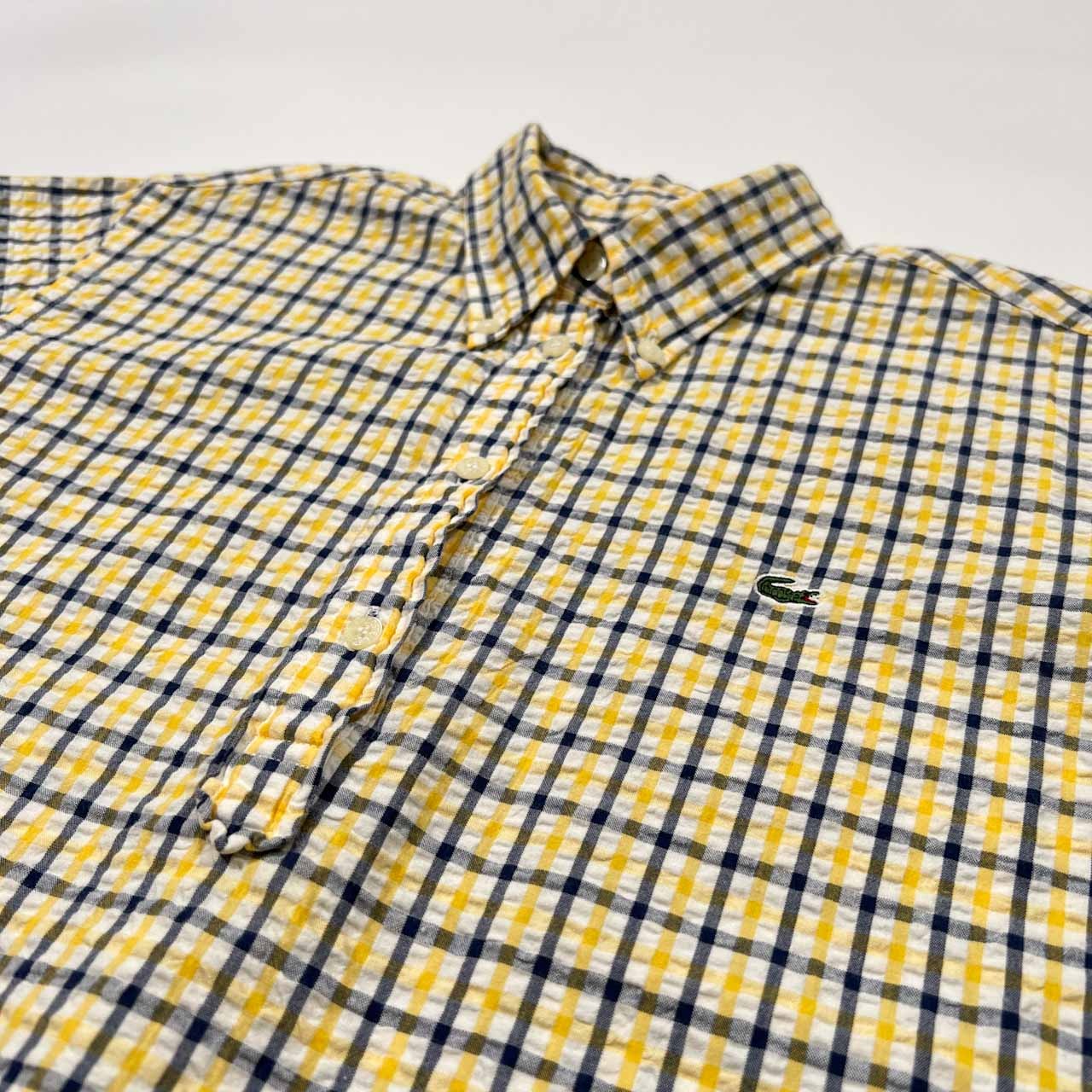 80s ビンテージ LACOSTE ラコステ チェック柄 シアサッカー 半袖シャツ サイズ 40 /レディース/大沢商会/イエロー系