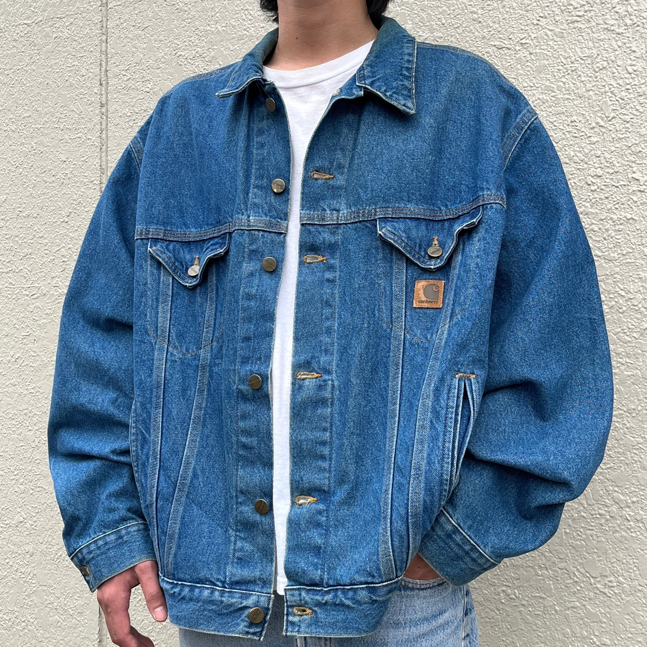【希少】カーハート　デニムジャケット　USA製　ゆるダボ　ワンポイントロゴ