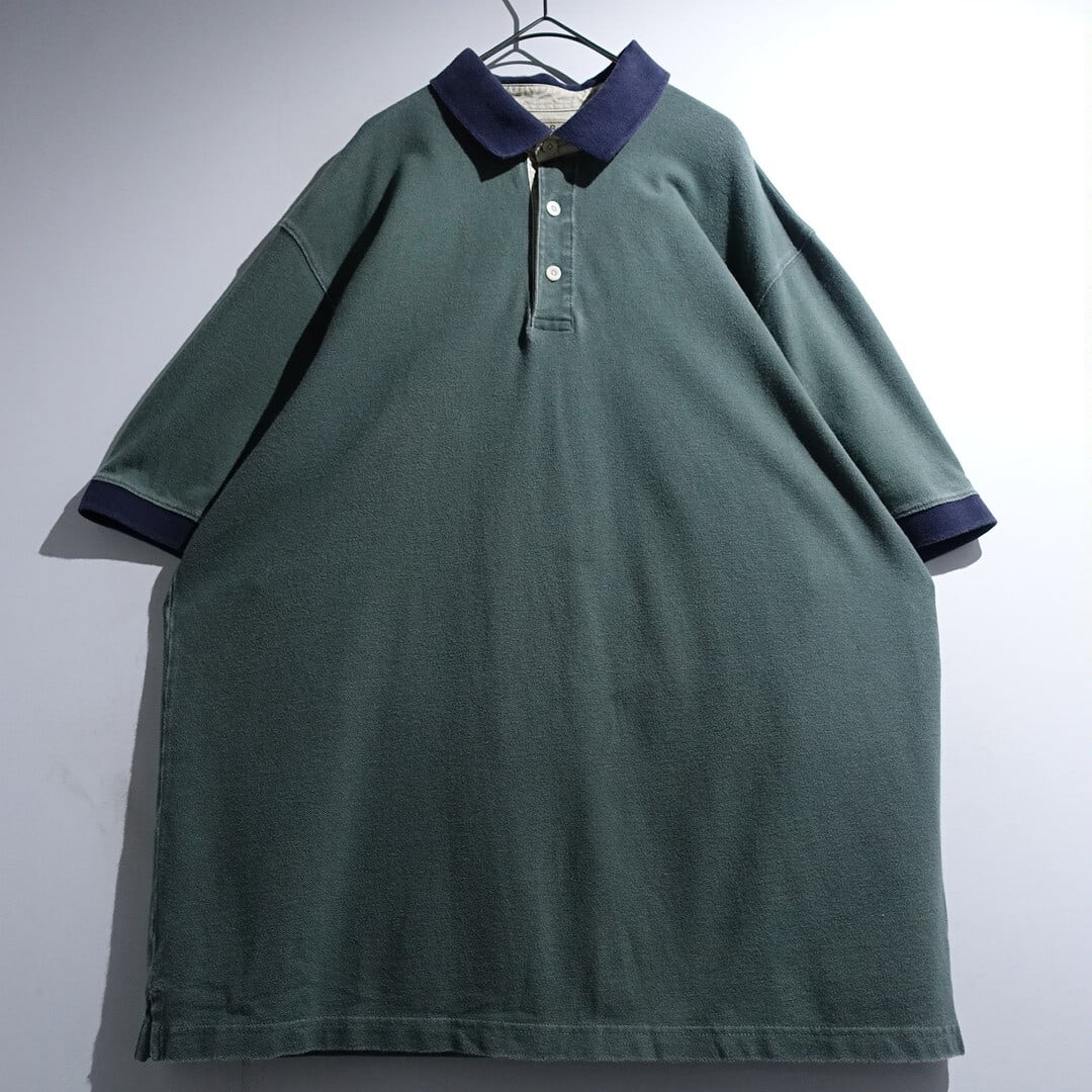 00s “L.L.Bean” Green & Navy Switching Design Polo Shirt