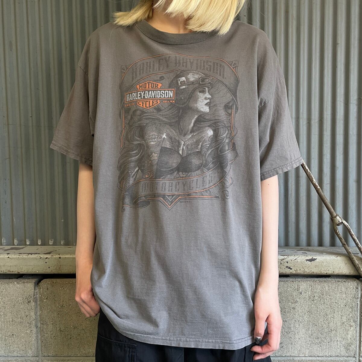 Harley-Davidson ハーレーダビッドソン 両面プリント Tシャツ メンズL 古着 モーターサイクル バイクTシャツ ロゴプリント  バックプリント グレー【Tシャツ】 | cave 古着屋【公式】古着通販サイト powered by BASE