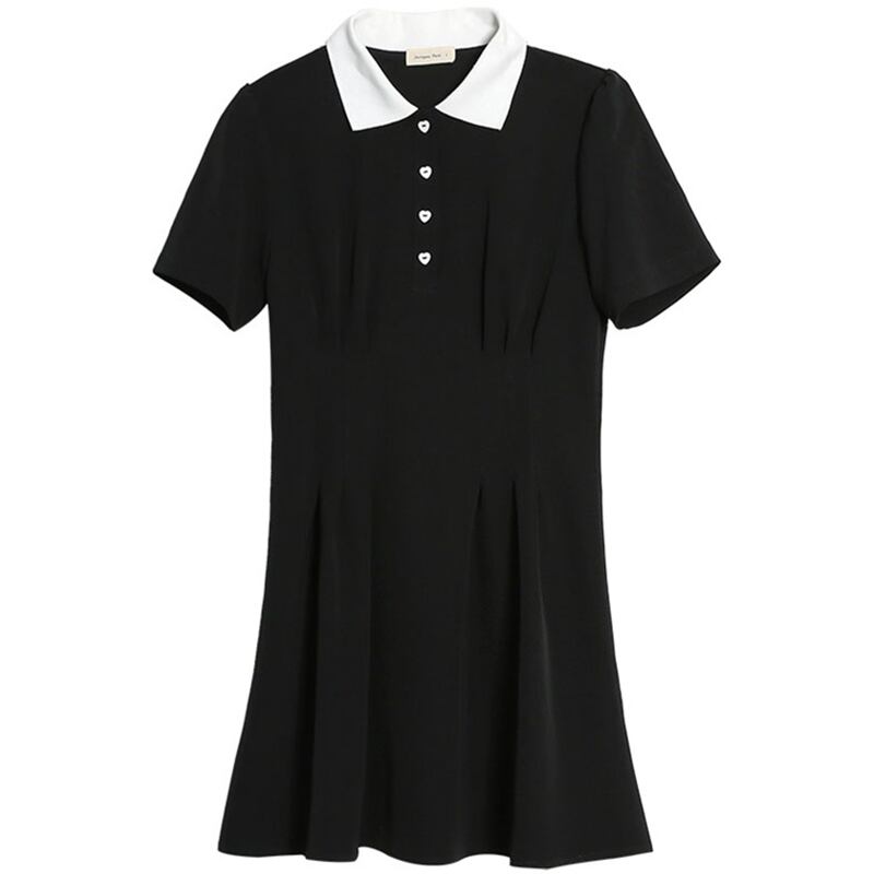 春 夏 レディース ワンピース 黒 シャツワンピ 半袖 ひざ丈