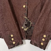 KANEKO ISAO カネコイサオ 金ボタン デニム セットアップ ノーカラージャケット ロングスカート /ブラウン/ビンテージ