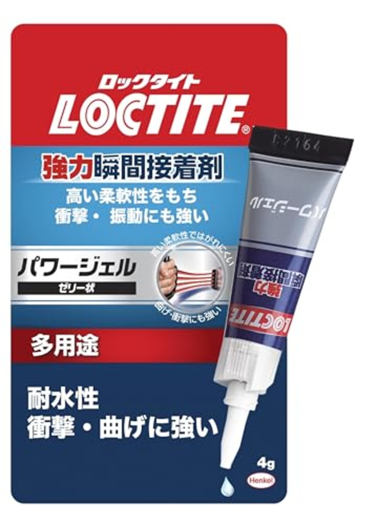 LOCTITE(ロックタイト) 強力瞬間接着剤 パワージェル 4g、垂直面でもたれることなく使用可能。高い柔軟性をもち、衝撃・振動にも強い、多用途タイプ - LPG-004