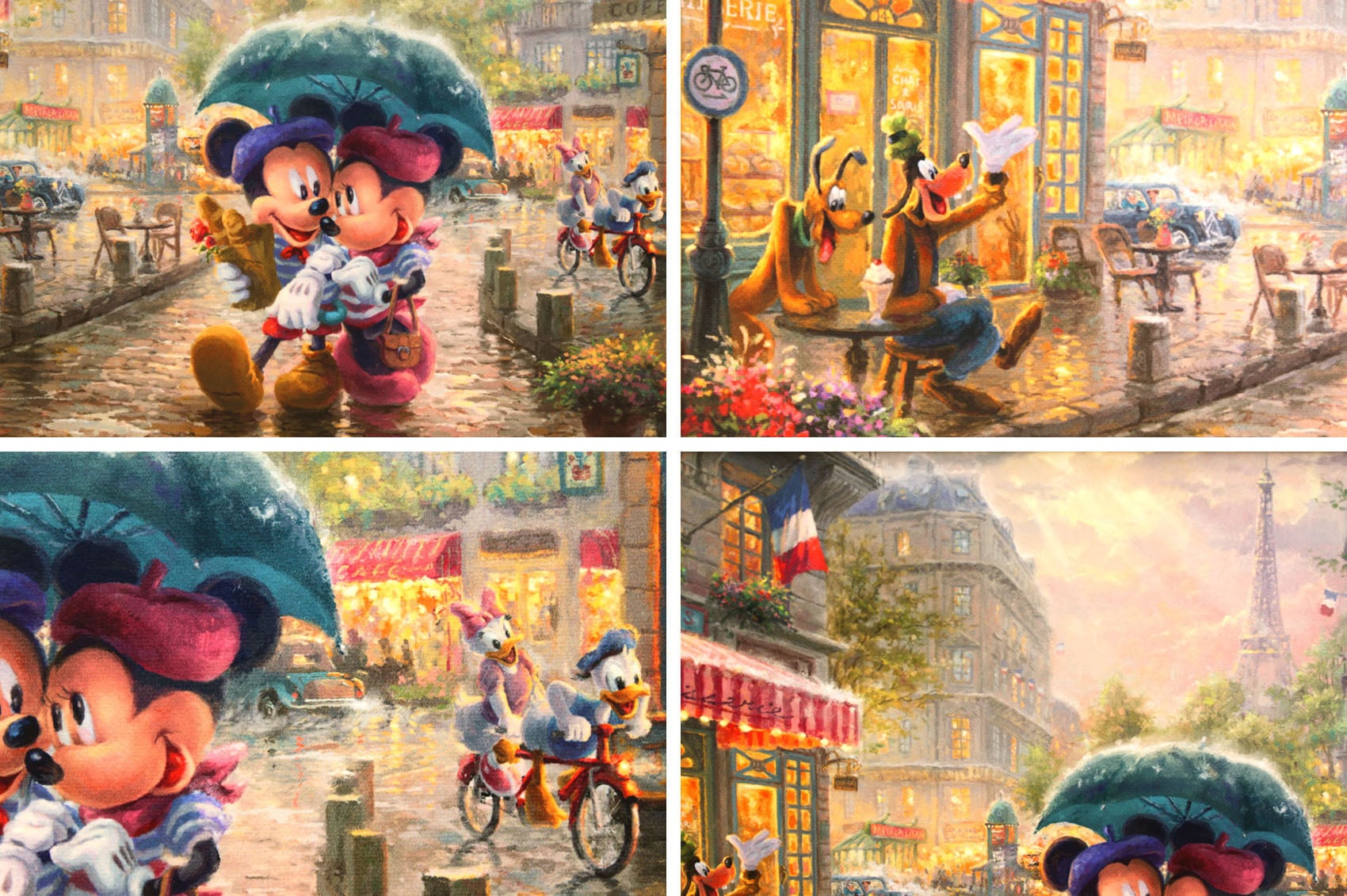 よ*ン様 ２５年～３０年前 ディズニー ヴィランズの絵画(額縁つき) ディズニー絵画「ミッキー＆ミニー/イン パリ」額縁2種選択可 作品証明