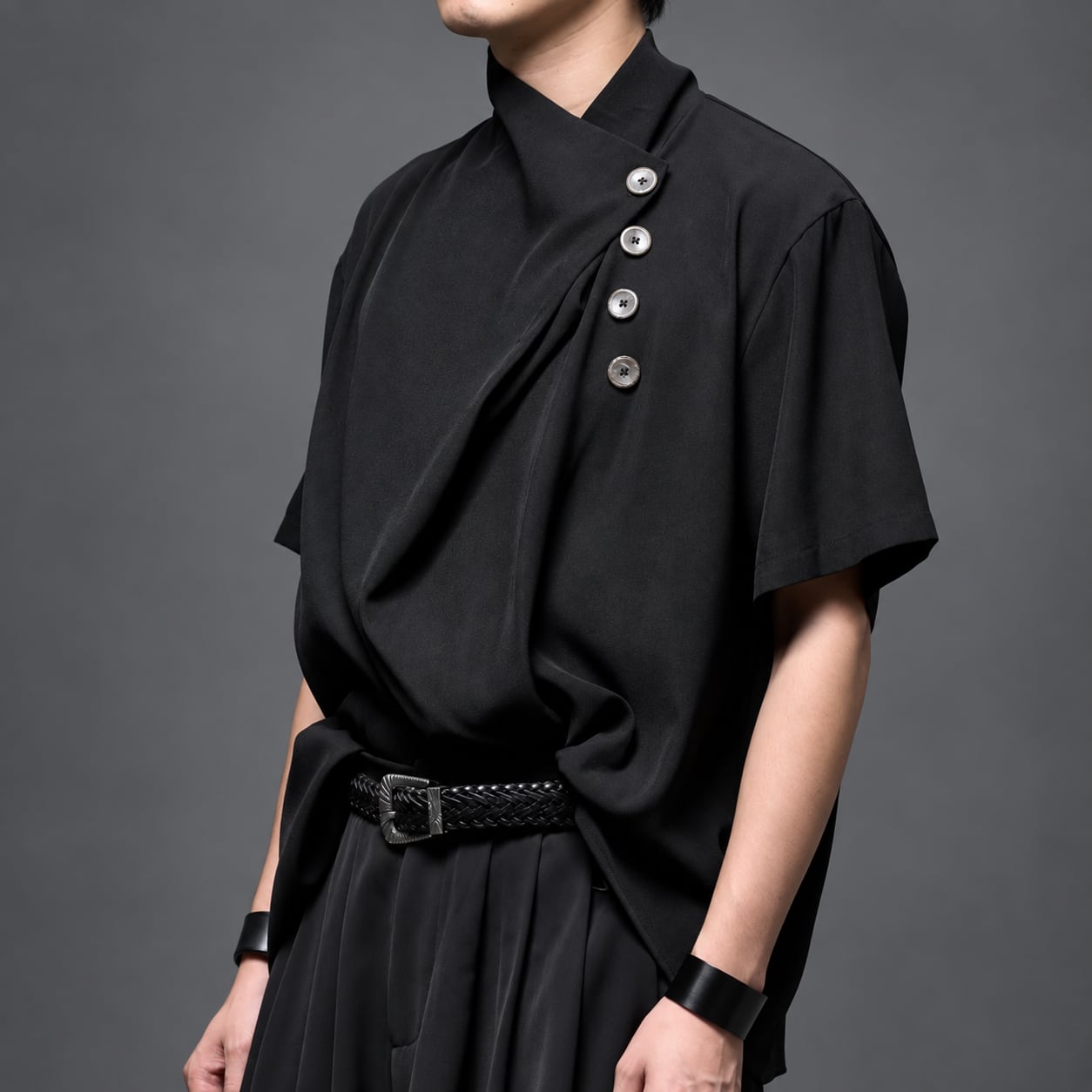 【ORV0109】Stacked-Collar Deconstructed Half-Sleeve Shirt / 5color