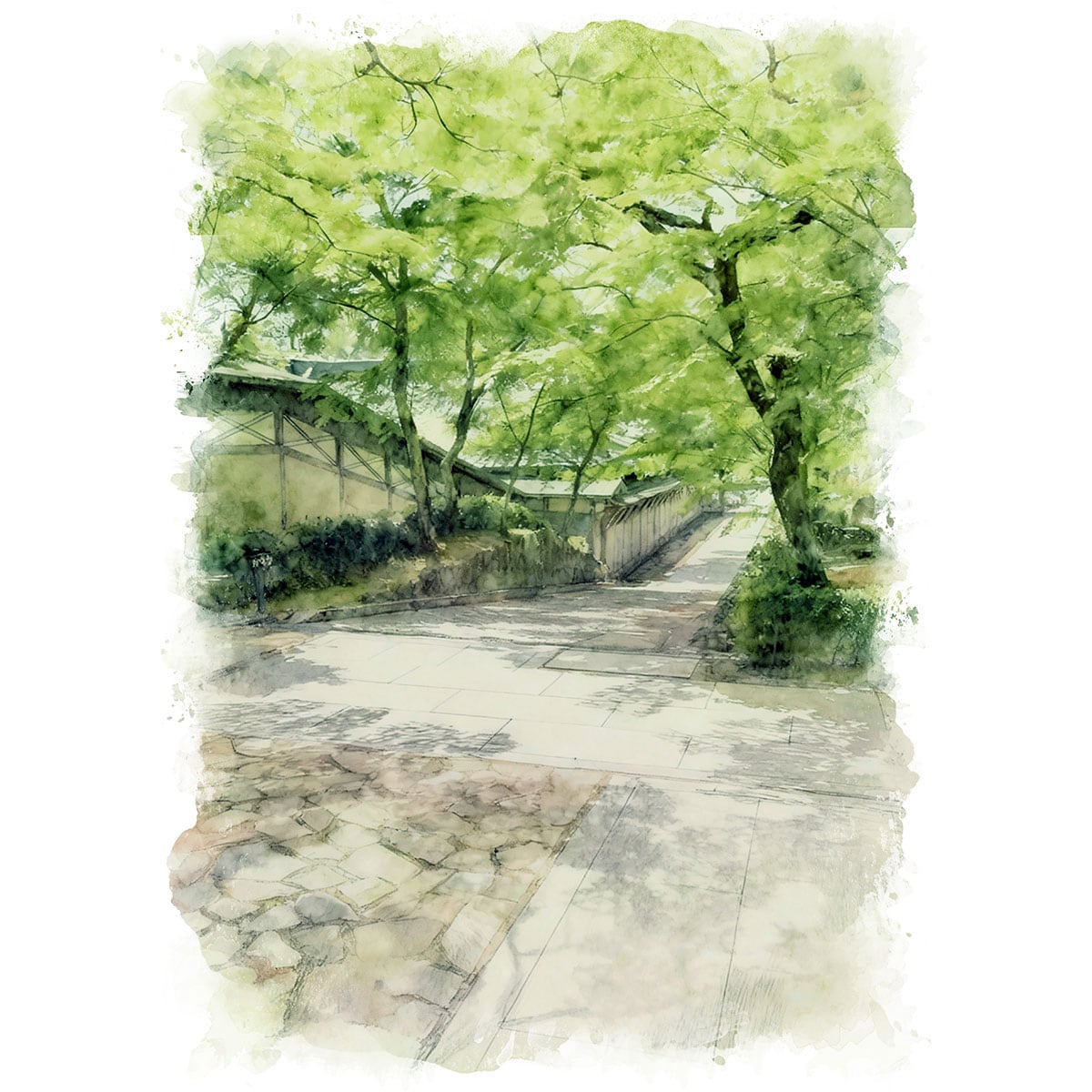 絵画(風景画) 日本 滋賀県新緑の永源寺 インテリアアート額付き 水彩画・油絵調 WAT1306