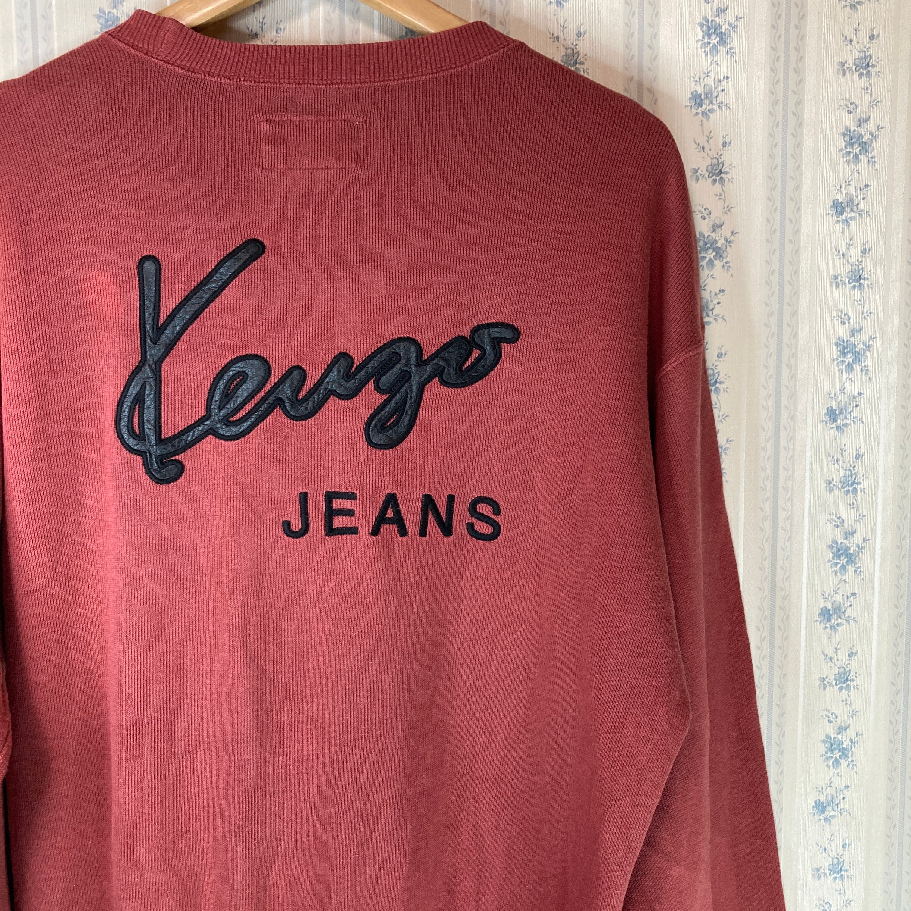 北斎タグ】90s KENZO JEANS レザー ビッグロゴ スウェット トレーナー