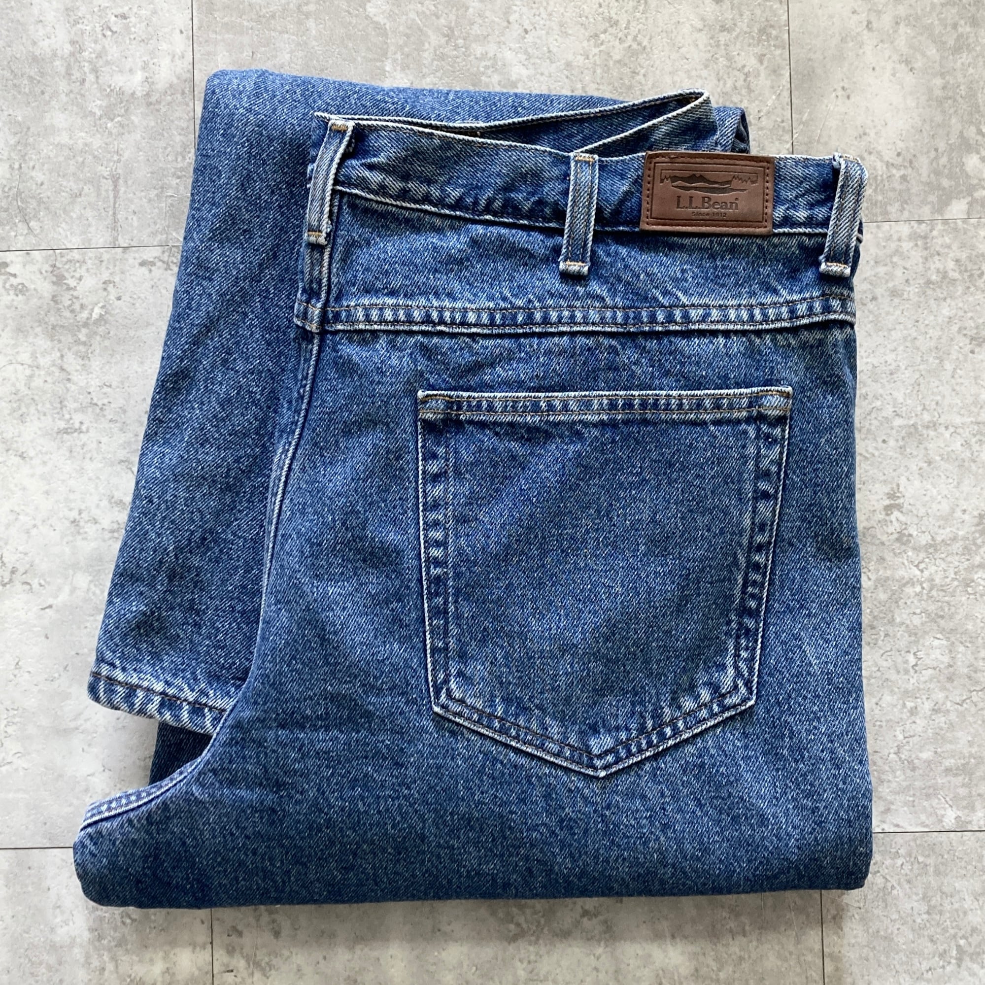 90s】 L.L.Bean エルエルビーン 表記38×32 レザーパッチ 裏地チェック